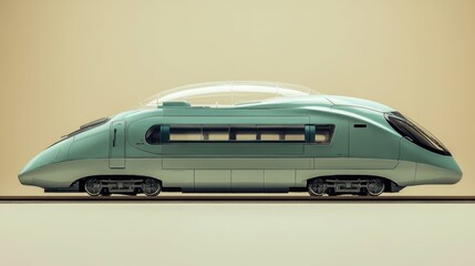 Chunky oversized toy rendition of a high-speed luxury passenger train set against a muted, neutral-colored backdrop