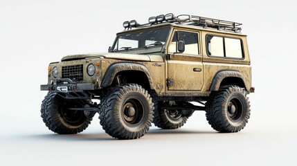 Detailed highly-textured model of a classic, adventure-ready toy utility vehicle on a plain, neutral-colored surface