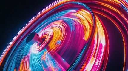 Vibrant ferris wheel spins under a twilight sky at a lively amusement park filled with colorful lights