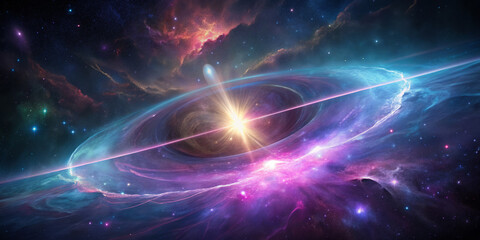 stunning cosmic scene featuring vibrant nebula with swirling colors of pink, purple, and blue, illuminated by bright star at its center, evoking sense of wonder and mystery