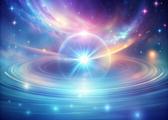 Obraz premium serene cosmic scene featuring luminous orb at center, surrounded by swirling pastel colors and sparkling stars, evoking sense of wonder and tranquility
