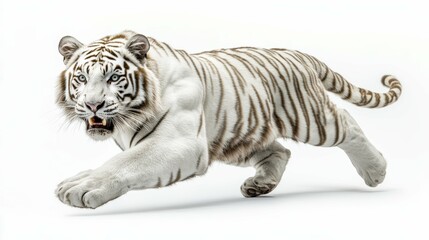 Fototapeta na wymiar Majestic White Tiger in Powerful Pose on White Background