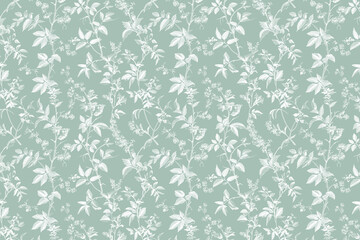 Toile floral pattern tapestry. Vintage monochrome botanical wallpaper pattern. Background image. Created with Generative AI technology