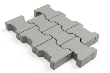 Several self-locking paving block isolated on white background - 3d rendering