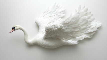 Obraz premium A graceful and strong swan in mid-glide, captured in intricate detail on a pure white canvas
