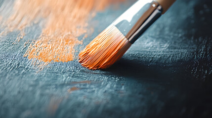Fototapeta premium A close-up of an artist's paintbrush touching a canvas, vibrant colors blending beautifully.