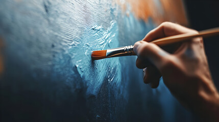A close-up of an artist's paintbrush touching a canvas, vibrant colors blending beautifully.


