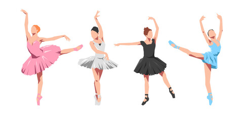 Ballerina flat vector illustration set. Beautiful female ballet dancer. Isolated on white background. © Irkhamsterstock
