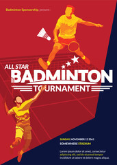 Red Badminton Tournament Sport Poster Portrait