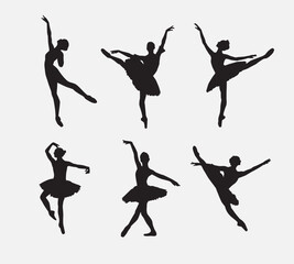 Ballerina silhouettes vector illustration set. Beautiful female ballet dancer. Isolated on white background. © Irkhamsterstock