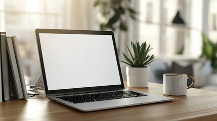 The Laptop on Wooden Desk