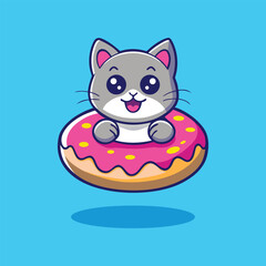 Cute Cat Floating on a Donut Pool Float