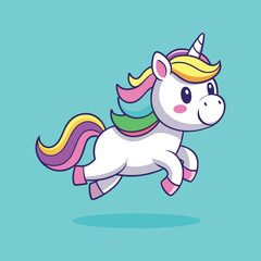 Cute Cartoon Unicorn Illustration With Rainbow Mane
