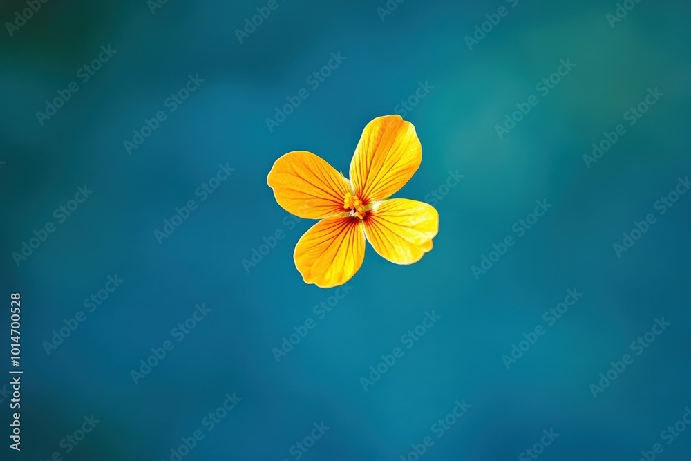 Canvas Prints A solitary yellow flower floating against a blue background in spring