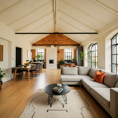 Spacious Open-Concept Living Room with Industrial Design Elements