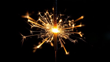 Obraz premium A close-up of a burning sparkler on a black background.