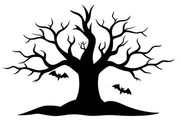 Halloween tree set vector illustration. Silhouette of a tree isolated. Spooky trees silhouette collection of Halloween