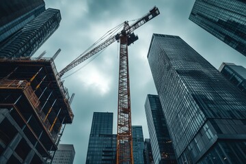 Naklejka premium Towering Ambition: The Majesty of Urban Construction