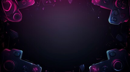A dark background with a neon pink and blue video game controller border.