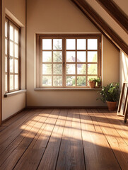 Wooden floor room, simple, warm color, simple, wood pattern floor