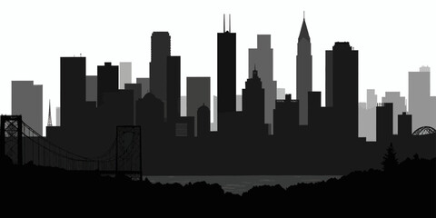 Fototapeta premium City Skyline with Bridge and River 