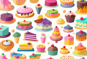 Colorful Cakes and Desserts Pattern  
