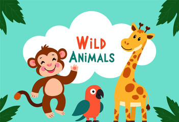 Cute Cartoon Wild Animals Illustration  
