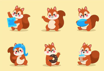 Cute Cartoon Squirrel Illustration Set  
