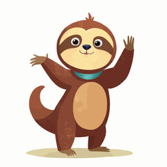 Obraz premium Cute Cartoon Sloth Raising Arms, Friendly Expression
