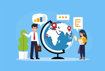 Naklejka premium Global Business Discussion with Map and Charts 