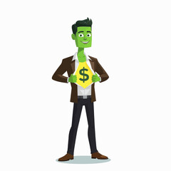 Fototapeta premium Green Man Reveals Dollar Sign Superhero Suit 