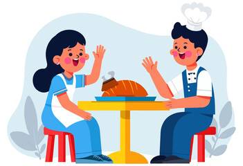 Fototapeta premium Happy Chef and Friend Enjoying a Meal 