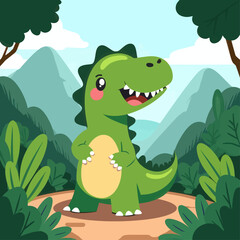 Naklejka premium Happy Dinosaur in Green Landscape 