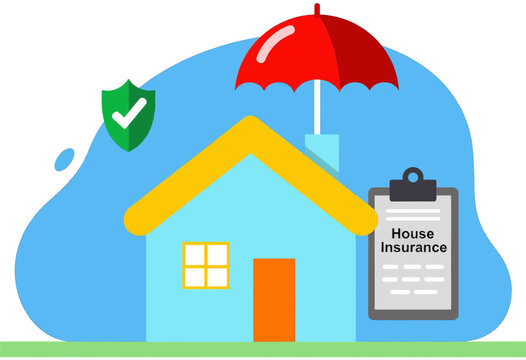 House Insurance with Umbrella and Checkmark Icon 
