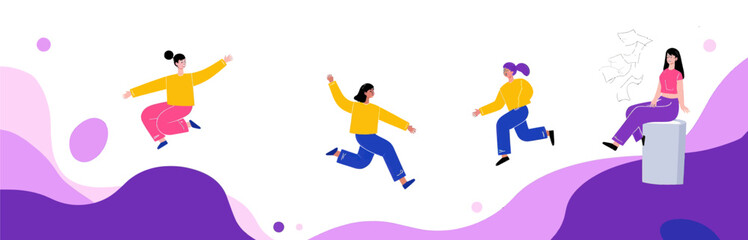 Fototapeta premium Jumping Women with Purple Background 