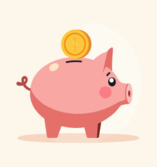 Pink Piggy Bank with Coin 
