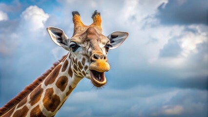 Shocked giraffe with a long neck stretched out in disbelief, giraffe, shocked, long neck, surprise, animal, wild, zoo, expression