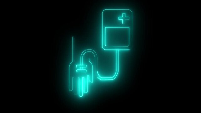 Blood bank vector icon animation. . Medical taking saline on black background in animation