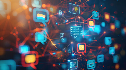 Business communication with floating speech bubbles and digital message icons

