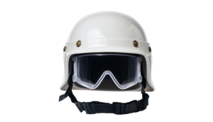 White helmet with goggles designed for peacekeeping missions isolated on a white background, transparent background.