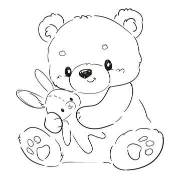 recommend clip art: cute teddy bear with bunny toy hand drawn vector illustration 