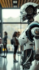 Fototapeta premium A robot stands in front of a group of people