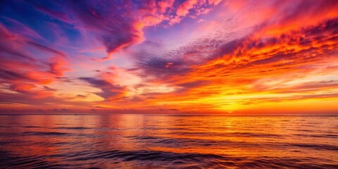Fototapeta premium Vibrant sunset casting orange and pink hues over a calm ocean, sunset, sea, water, horizon, tranquil, glowing, sky, dusk