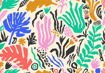 Seamless floral pattern. Template groovy floral seamless pattern. Vintage trippy cute flowers on a beige background. Floral textile retro print. Pastel vector trendy garden ornament in 70s moody style