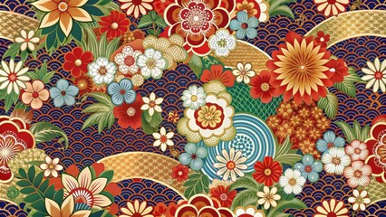 Traditional Japanese seamless pattern with intricate designs, Japan, seamless, traditional, cultural, wallpaper, background