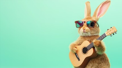 Comic Style Bunny Playing Guitar. Generative AI