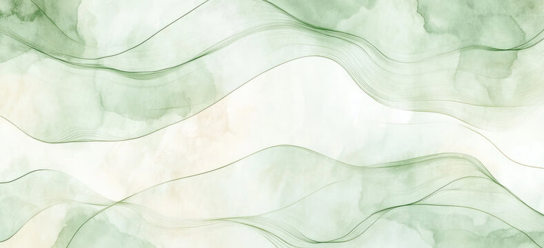 Pastellgr&uuml;nes Aquarell-Design mit geometrischen Formen als Hintergrund im Bannerformat, mit Textfreiraum