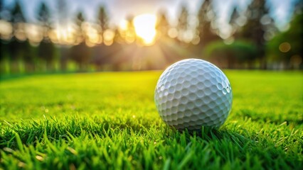 Obraz premium Golf ball sitting on perfectly manicured green grass, golf, ball, green, grass, sport, recreation, leisure