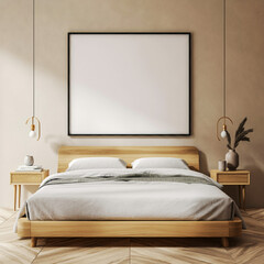 Minimalist Bedroom with Wooden Bed Frame and Soft Neutral Tones in Contemporary Design