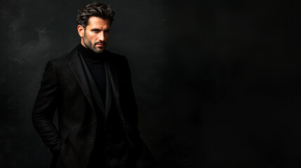 Obraz premium Man In Black Suit Elegant Fashion Portrait